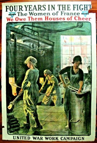 Large Wwi U.  S.  War Poster,  Four Years In The Fight,  1918,  Ywca