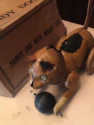 Vintage Rare 1940’s Tin Sandy Dog - Orphan Annie Lever Action Boxed