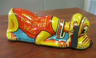 Vintage 1939 Marx Walt Disney Prod Tin Litho Wind Up Pluto Watch Me Roll Over