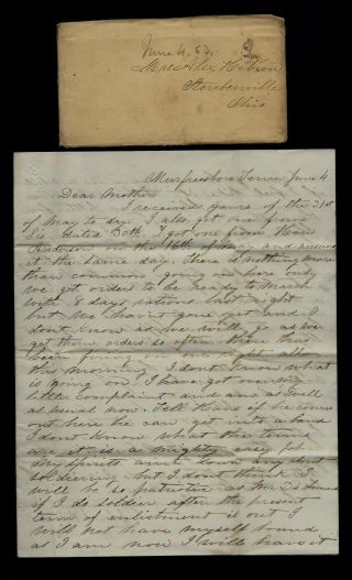 2nd Ohio Infantry Civil War Letter - Ready To March From Murfreesboro,  Tennessee