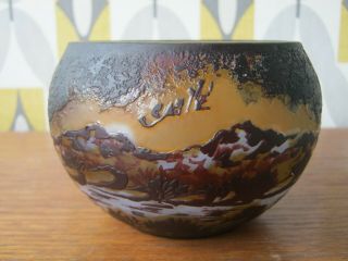 Art Nouveau Style Cameo Glass Vase Or Bowl Galle - Landscape Scenery