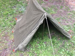 US Army Military Pup Tent Full Set: 2 Halves,  Poles,  Ropes & Stacks Perfect Cond 2