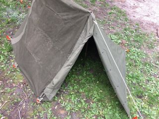 US Army Military Pup Tent Full Set: 2 Halves,  Poles,  Ropes & Stacks Perfect Cond 3