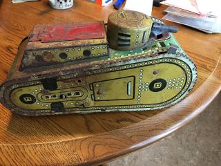 1930’s Marxtin Lithograph Doughboy Wind Up Us Army Tank With Pop Up Soldier Look