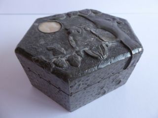 Orig Antique Arts&crafts Pewter Hexagonal Owl&moon Jewellery/trinket Box