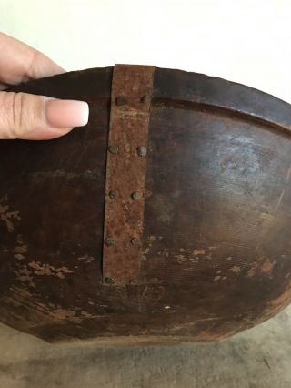 BIG Early Antique Wooden Dough Bowl Footed Old Repair Finish AAFA Lip 12