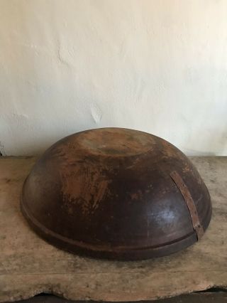 BIG Early Antique Wooden Dough Bowl Footed Old Repair Finish AAFA Lip 3