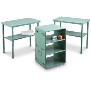 U.  S.  Military Surplus Medical Supply Tables With Shelves Vintage Green,