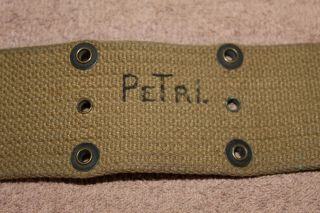 Early WW2 U.  S.  Army Issued OD Web Gun Belt,  1942 d.  & Named, 5