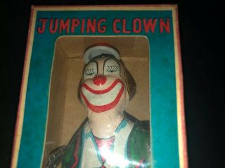 Vintage 1950 ' s Mechanical Jumping Clown Tin Wind - Up Circus - Mikuni Japan 2