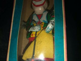 Vintage 1950 ' s Mechanical Jumping Clown Tin Wind - Up Circus - Mikuni Japan 3