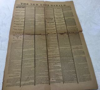 York Herald Newspaper From April 15,  1865: Lincoln’s Assassination