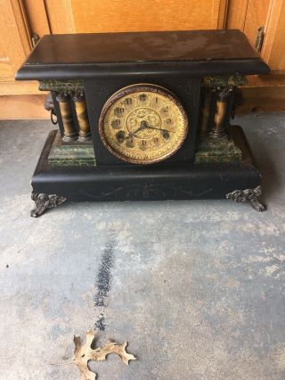 Session Mantle Clock Lion Head Vtg Antique Made In Usa