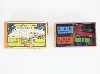 Antique German " Smallest Train In The World " W/ Box Putz Penny Toy Erzgebirge