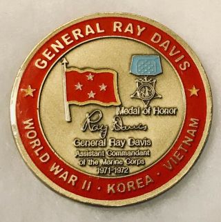Usmc Marine Corps Challenge Coin Gen.  Ray Davis,  Medal Of Honor Recipient 1971 - 2