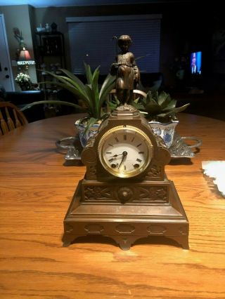 Seth Thomas Figural Mantel Clock Of A Sheep Herder,  Circa 1872 (very Rare)