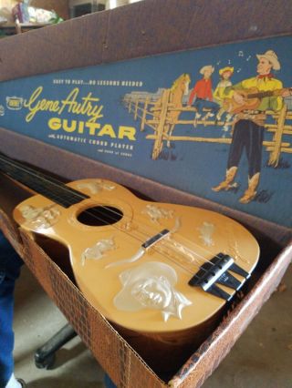 Bakelite 1950s old GENE AUTRY Guitar&Case Vtg America Western Singing Cowboy Toy 5