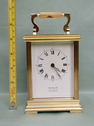 LARGE VINTAGE BRASS SEWILLS / MATTHEW NORMAN CARRIAGE CLOCK & KEY.  1751a 11