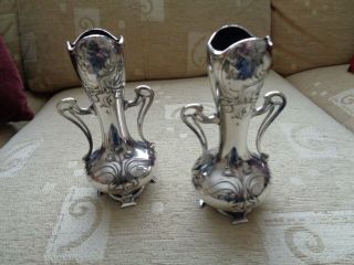Two Stunning Wmf Vases Art Nouueau Lady Type With 390 On Inside Wmf,  Ep Ox