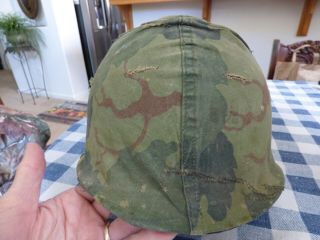 Vietnam War Steel Pot Helmet,  Liner,  Early 1960 ' s Era Camouflage Cover Offers OK 2