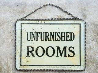 1895 - 1903 Reverse Glass Painted Unfurnished Rooms Sign