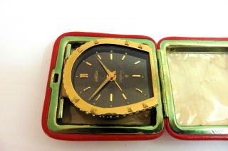 1940 - 50s SMALL ASPREY ANGELUS 8 - DAY ALARM TRAVEL CLOCK 12