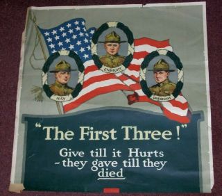 Orig The First Three Poster C1918 Hay Enright Gresham Wwi Home Front Kidder Art