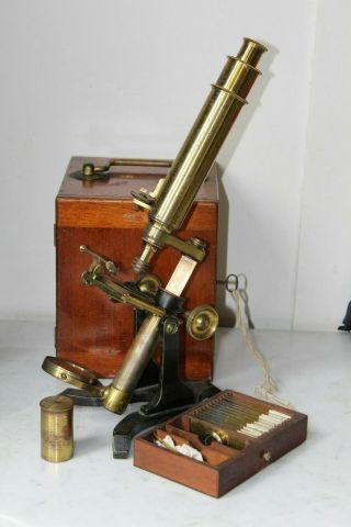 Fine Antique Cased 19th Century Bar Limb Microscope Stand Height 39cm