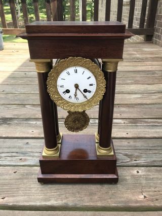 Antique Wooden Mantle Clock With Pendulum