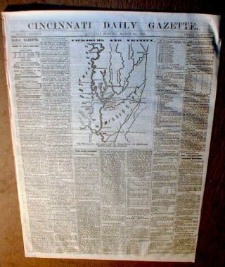 1863 Cincinnati Ohio Civil War Newspaper W Lg Map Siege Of Vicksburg Mississippi
