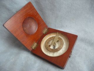 antique pocket compass kompass bussola sundial wooden case sonnenuhr late 19th c 2