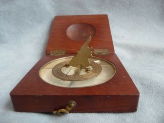 antique pocket compass kompass bussola sundial wooden case sonnenuhr late 19th c 3
