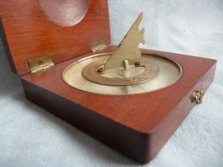 antique pocket compass kompass bussola sundial wooden case sonnenuhr late 19th c 6
