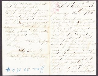 Civil War Soldier Letter Ephraim Brown 64th Ny Camp Willismadden Va 1/30/64