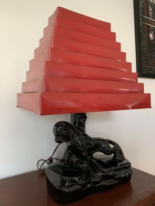 Mid Century Modern Vintage Black Panther TV Lamp Red Venetian Blind Sgnd Shade 4