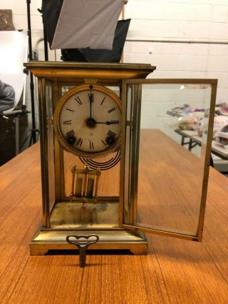Antique Ansonia Crystal Regulator Brass Mantle Clock Keeps Time And Strikes Bell
