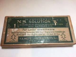 Antique Vintage Medicine Bottles Novacain Ampule H.  A.  Metz Labs
