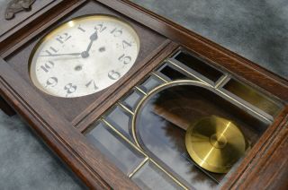 A ATTRACTIVE GUSTAV BECKER OAK CASED CHIME STRIKE WALL CLOCK SERVICED 6