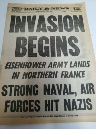 York Daily News Tuesday June 6 1944 Invasion Begins Eisenhower Final 36 Page