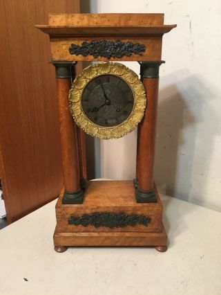 Antique French Empire Portico 4 Column Mantle Clock
