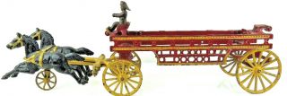 Vinage Large 21 " Cast Iron Horse Drawn Fire Ladder Carriage