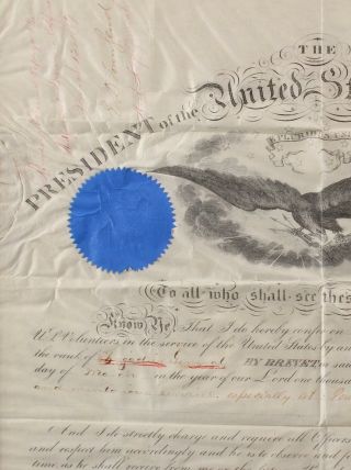 Antique 1865 Andrew Johnson Velum Commission,  General Eugene Payne 37th Ill. 7