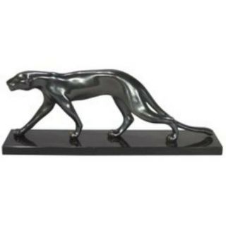 Art Deco Prowling Black Panther Sculpture French 1930 On Marble Base