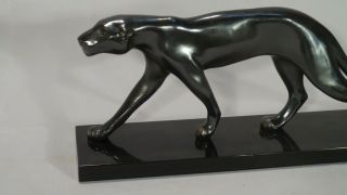 Art Deco Prowling Black Panther Sculpture French 1930 on Marble Base 3