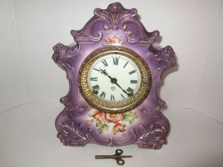 Antique Ansonia " Wautauga " Porcelain Clock,  8 - Day,  Time/strike