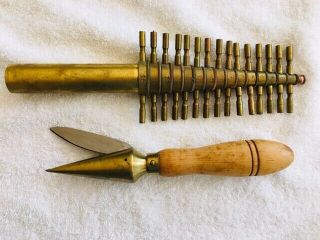 Antique Apothecary 16 - Piece Solid Brass Cork Borers.  1950s.  Plus Sharpener