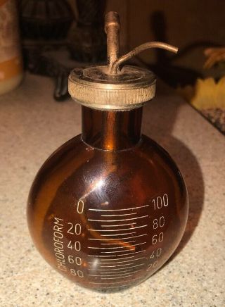 Rare Vintage Antique Chloroform Anesthesia Etched Bottle Medical Surgical