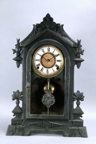 Wonderful Very Rare Antique F.  Kroeber Iron Front Shelf Mantle Clock
