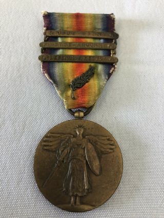 Ww1 U.  S.  Victory Medal With 3 Battle Clasps & Palm