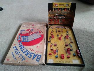 1940 All Star Basketball Game Paper & Tin Litho Org Box.  Great Vintage Graphics